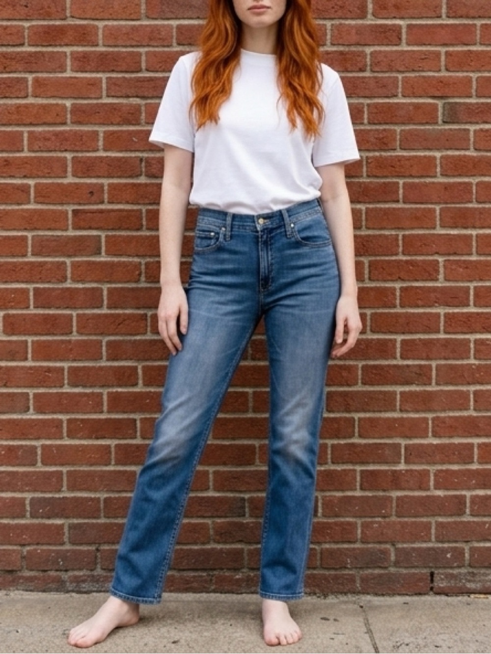 MOTHER Straight Leg High-Rise Jeans in Medium Blue Wash